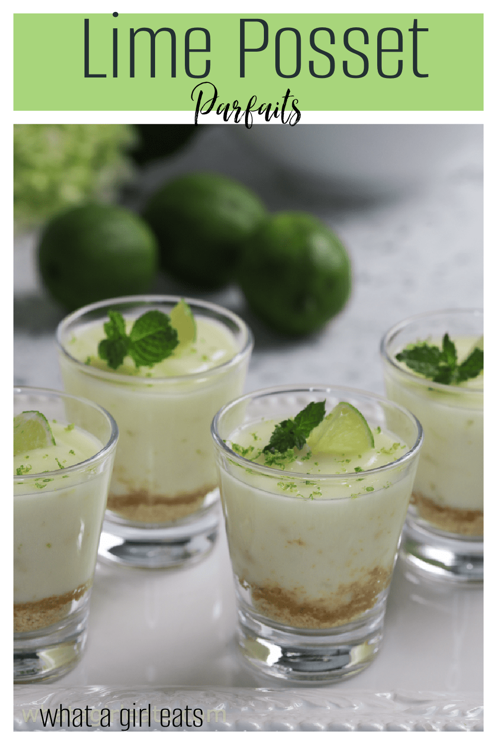 Lime posset is a twist on the English dessert. It's served with a layer of crushed graham cracker crumbs for a "lime pie" twist.