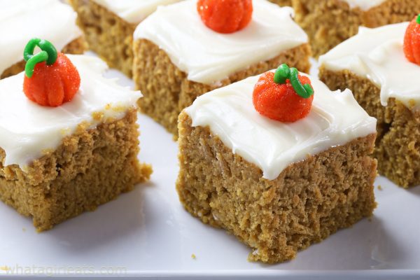 Pumpkin cake with cream cheese frosting.