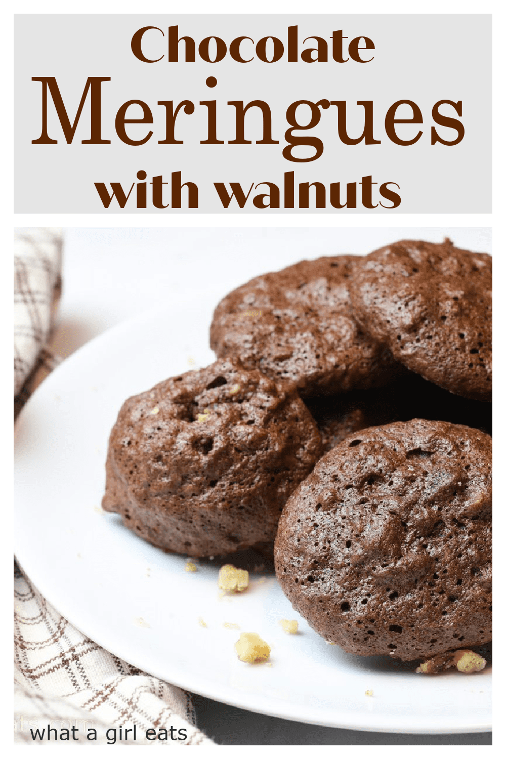 Chocolate meringue cookies with chopped walnuts are a delicious gluten free cookie. This flour free cookie is a delicious and easy treat.