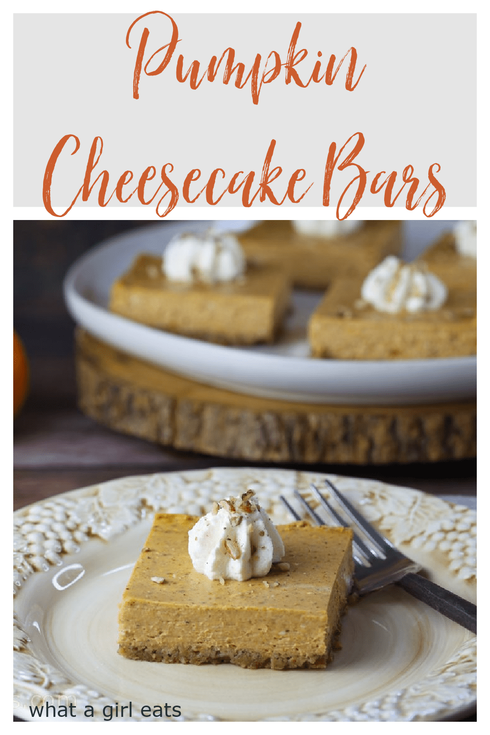 Pumpkin cheesecake bars with graham cracker and pecan crust and creamy pumpkin spice filling are a delicious fall dessert It can easily be made gluten free!