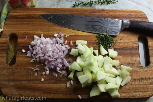chopped apples and shallots.