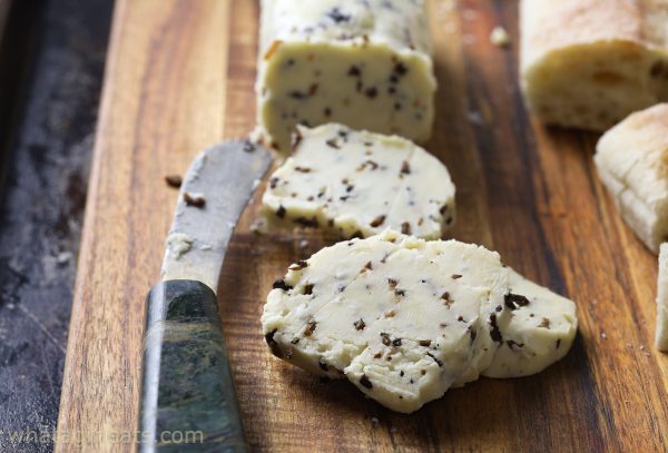 truffle butter on cutting board.