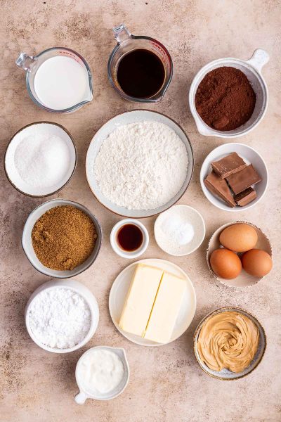 Ingredients for peanut butter cake.