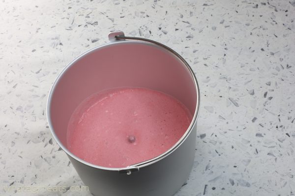 raspberry sherbet mixture in container.