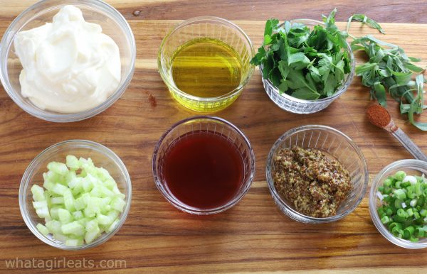 Ingredients for remoulade sauce.