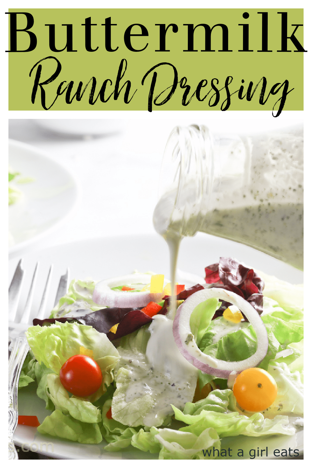 Rich, tangy, creamy and herby, buttermilk ranch dressing has been a salad staple for over 40 years. Delicious on a salad or as a veggie dip,