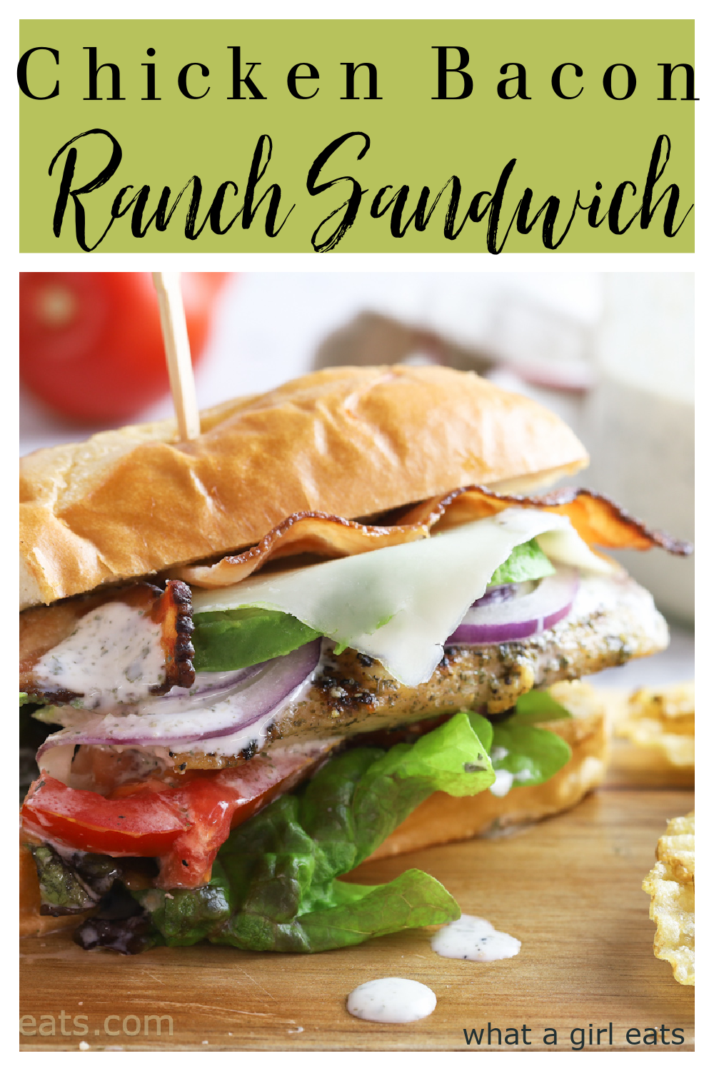 This chicken bacon ranch sandwich is packed with juicy chicken, crispy bacon, avocado and cheese drizzled in homemade ranch dressing.