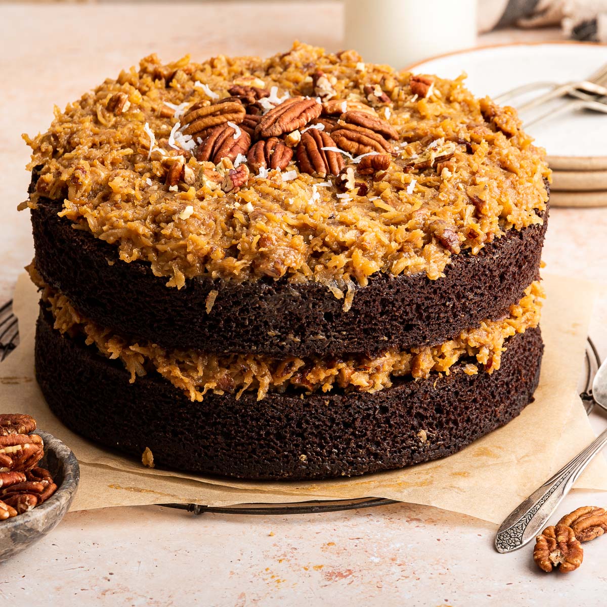 Chocolate Cake with Coconut pecan frosting