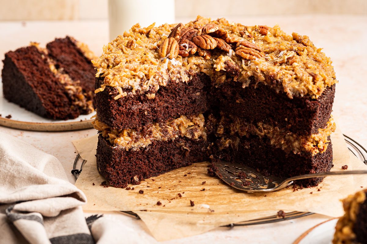 Chocolate Cake with Coconut pecan frosting