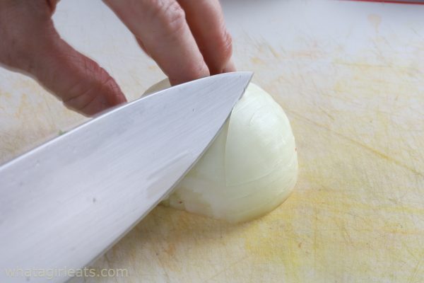 vertical  onion slices.