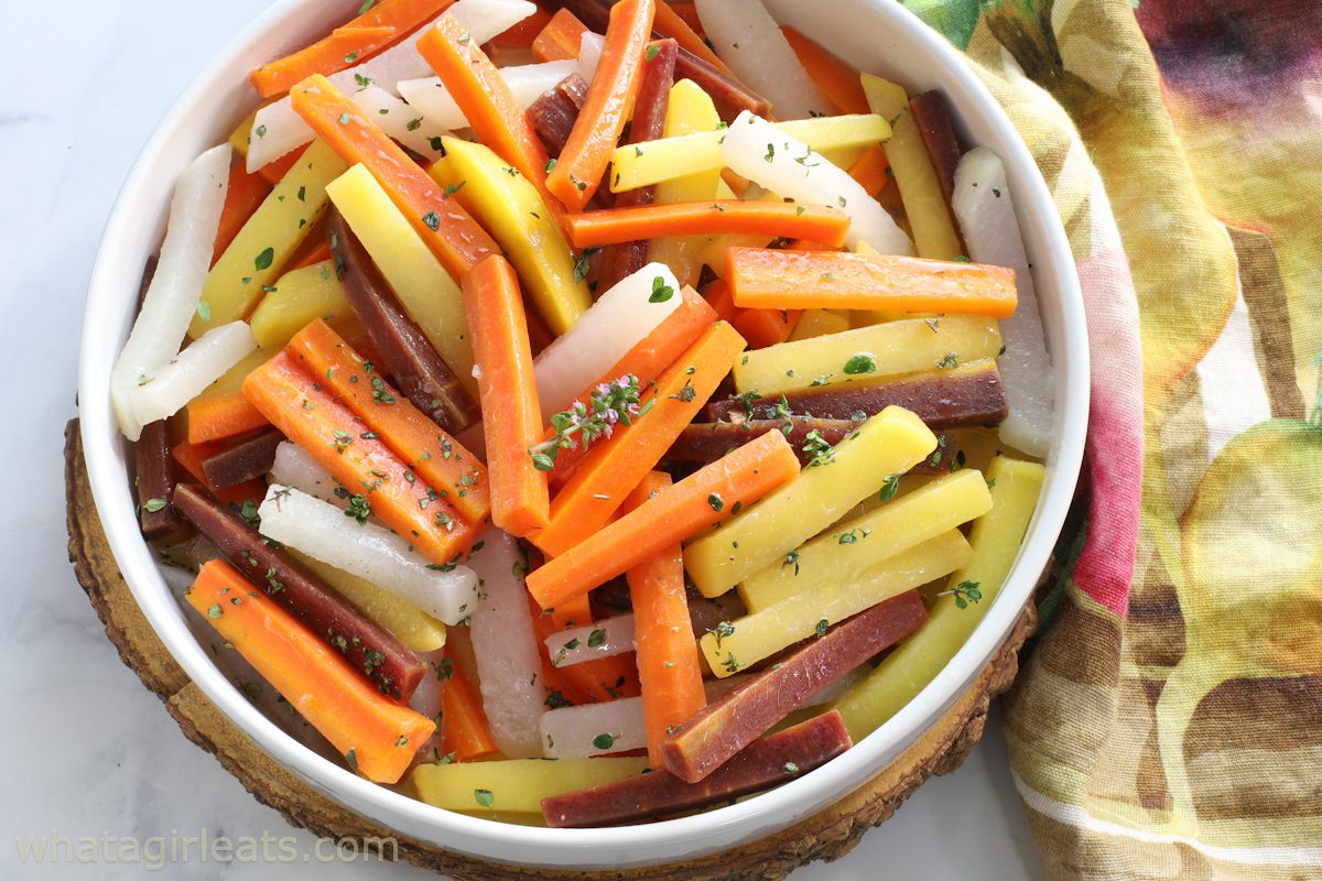 sauteed vegetables in bowl.