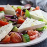 Greek salad on a platter.