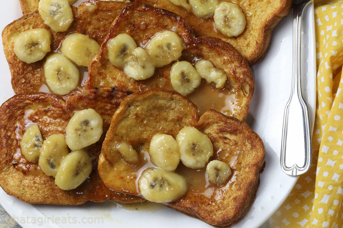 A display of Bananas Foster French Toast.