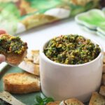 pistachio pesto hand and bread.