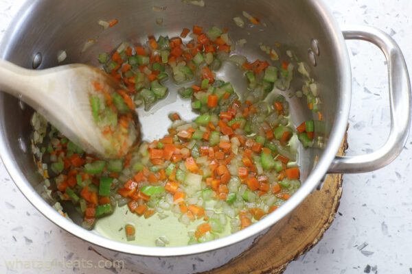 sauteeing vegetables.
