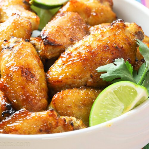 closeup of tequila lime chicken wings.