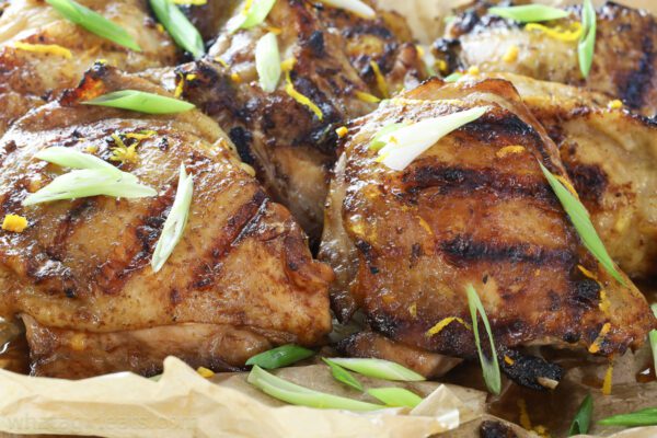 Asian chicken marinade on cooked chicken.