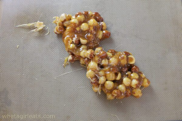 candied hazelnuts on baking sheet.