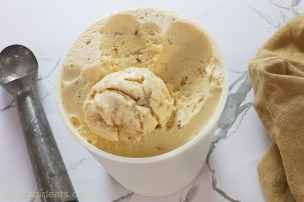 hazelnut ice cream in container.