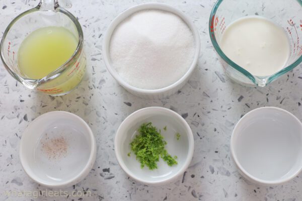 lime sherbet ingredients measured.