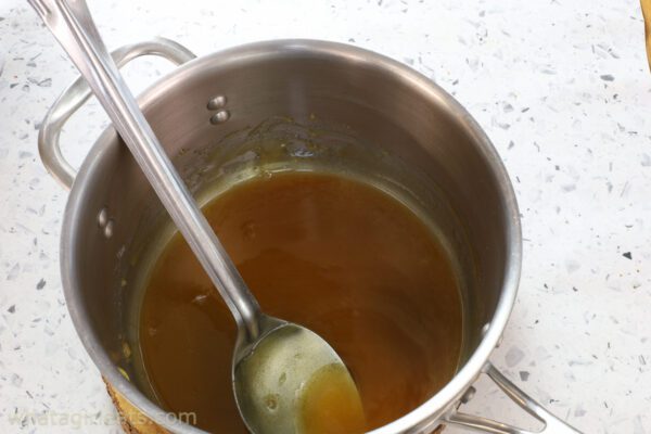 caramel in saucepan.