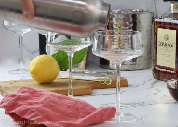 amaretto in cocktail shaker.
