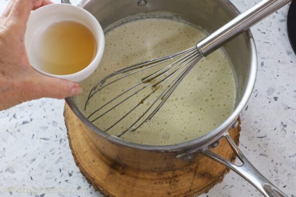 adding brandy to gelato.
