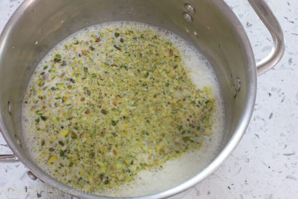infused milk with pistachios.