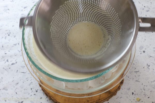 straining custard.