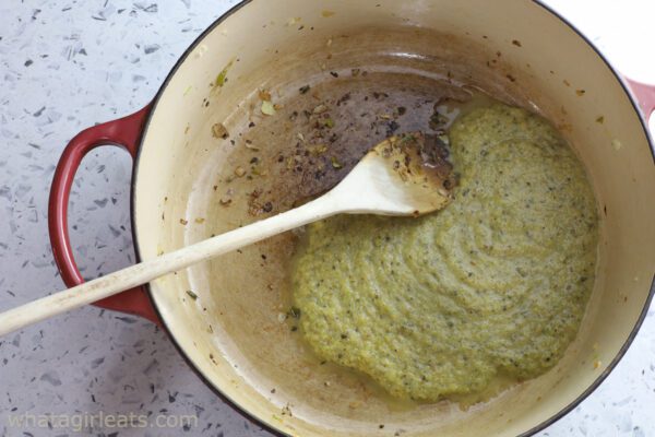 pureed sofrito in pan.