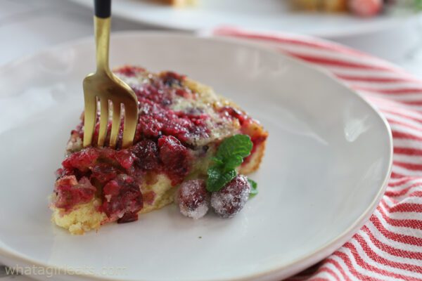Cranberry pie with fork in middle.
