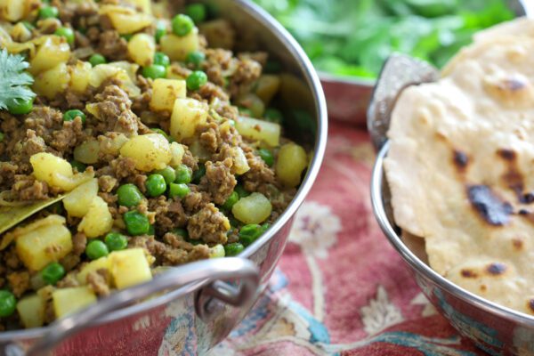 ground beef curry with naan.