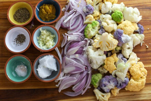 ingredients for curried cauliflower.