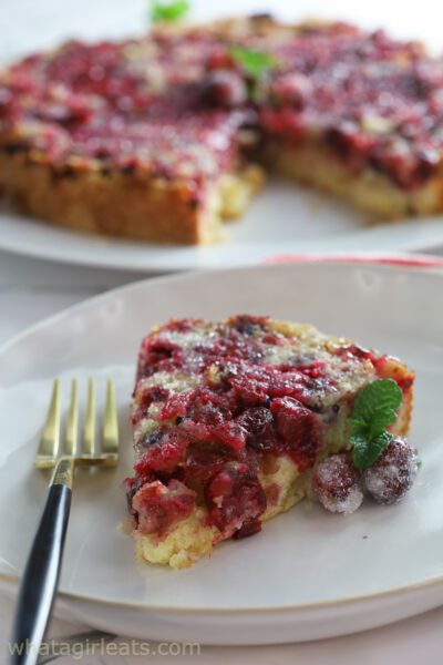 Vertical cranberry pie slice.