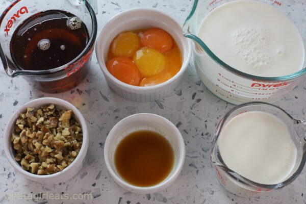 ingredients for maple walnut ice cream.