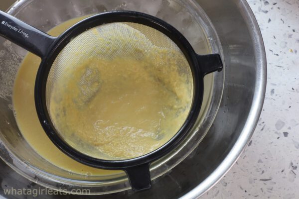 straining custard.