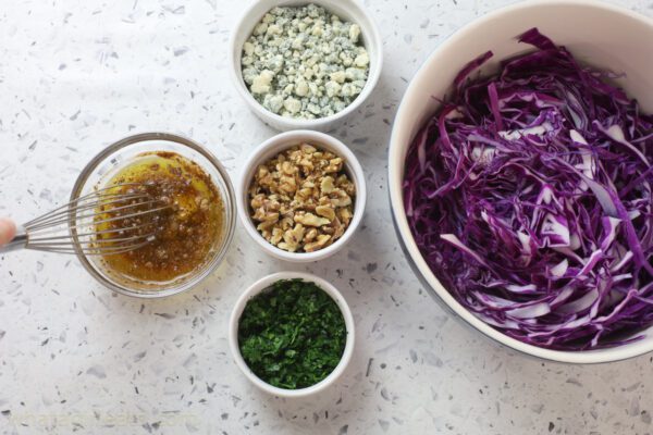 mixing salad dressing.
