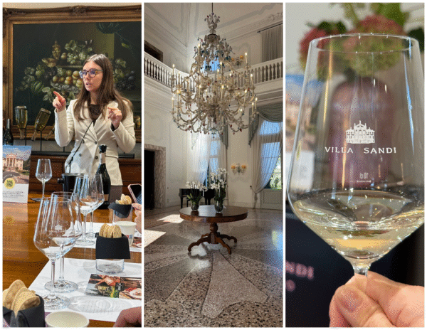 villa sandi wine tasting collage in veneto wine country.