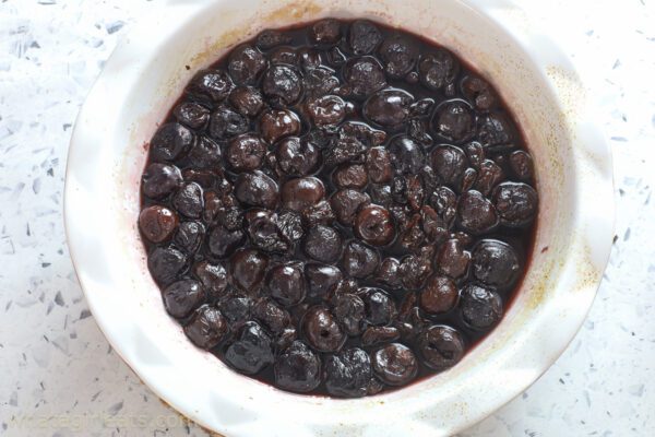 cherries in pie plate.