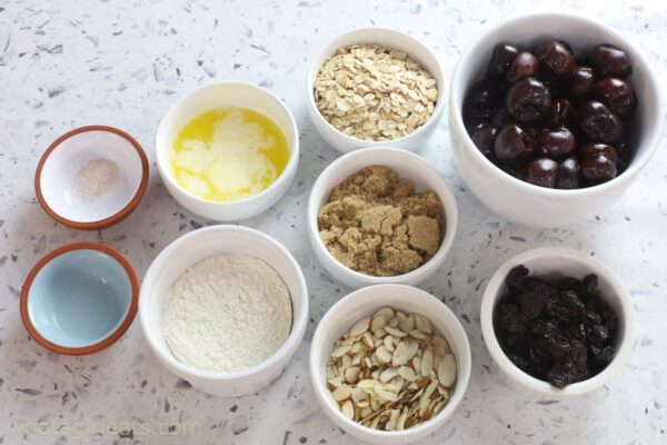 ingredients for cherry crisp recipe.