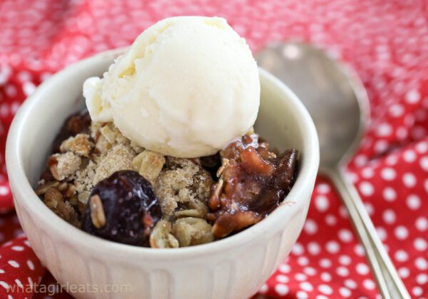 cherry crisp with vanilla ice cream.