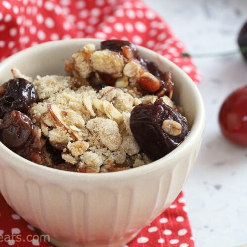 cherry crisp in small dish.