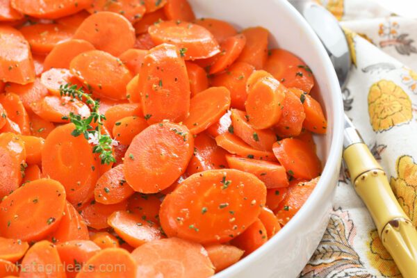 closeup maple glazed carrots.