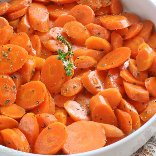 Maple glazed carrots closeup.