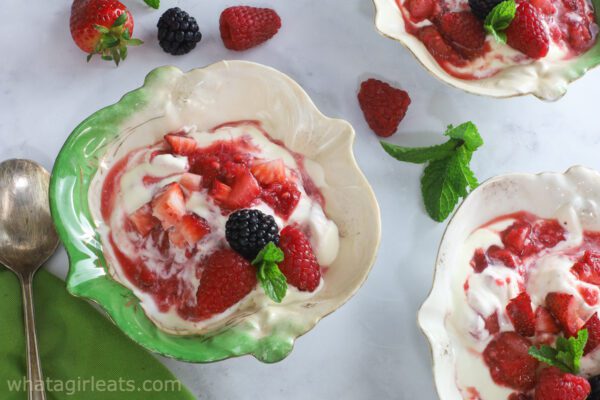 top shot of creme fraiche with fruit.