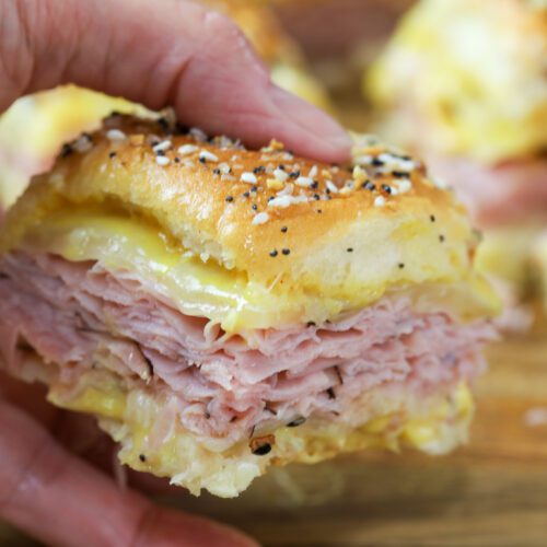 close up of ham slider.