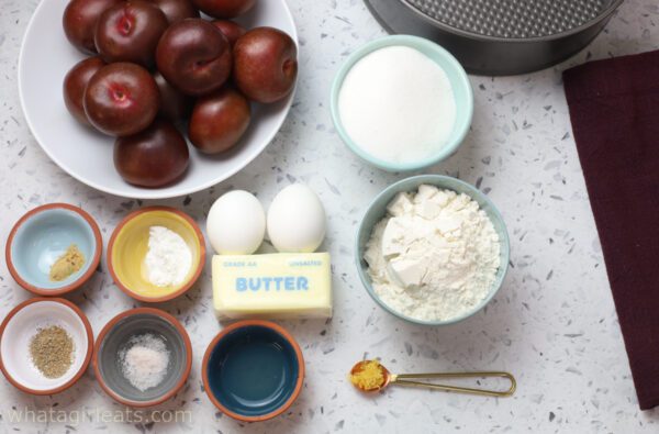 ingredients for plum cake.