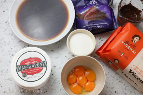 ingredients with melted chocolate tiramisu ingredients.