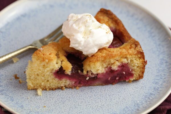 top shot horizontal plum cake.