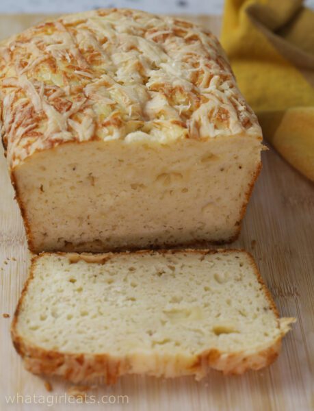 cheese bread on bamboo board.